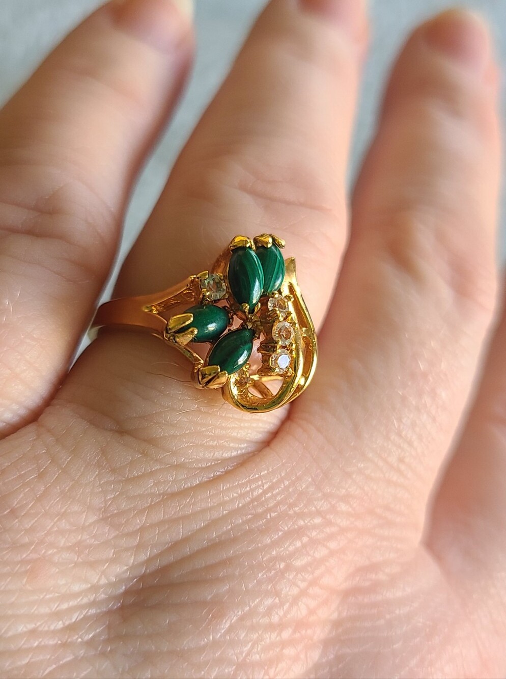 Vintage Malachite And White Topaz Ring